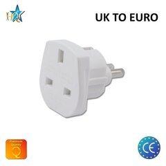 HQ Power Plug adapter from UK (United Kingdom) 3pin to Euro Socket - UK to EU Adapter White (OEM) kaina ir informacija | Adapteriai, USB šakotuvai | pigu.lt