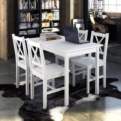 Baldų komplektas: medinis stalas ir 4 medinės kėdės, baltas kaina ir informacija | Valgomojo komplektai | pigu.lt