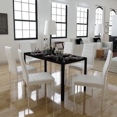 7 dalių valgomojo stalo ir kėdžių komplektas, baltas-juodas kaina ir informacija | Valgomojo komplektai | pigu.lt