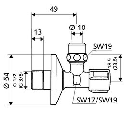 Kampinis ventilis Schell 1/2'' x 3/8'', d Ø10 mm kaina ir informacija | Santechnikos jungtys, ventiliai | pigu.lt