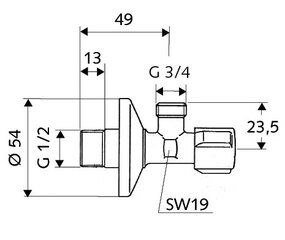 Ventilis kombinuotas skalbimo mašinai Schell 1/2'' x 3/4'' kaina ir informacija | Santechnikos jungtys, ventiliai | pigu.lt
