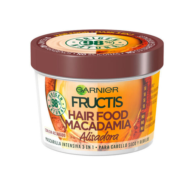 Glotninamoji plaukų kaukė Garnier Fructis Macadamia Hair Food 390 ml kaina ir informacija | Priemonės plaukų stiprinimui | pigu.lt