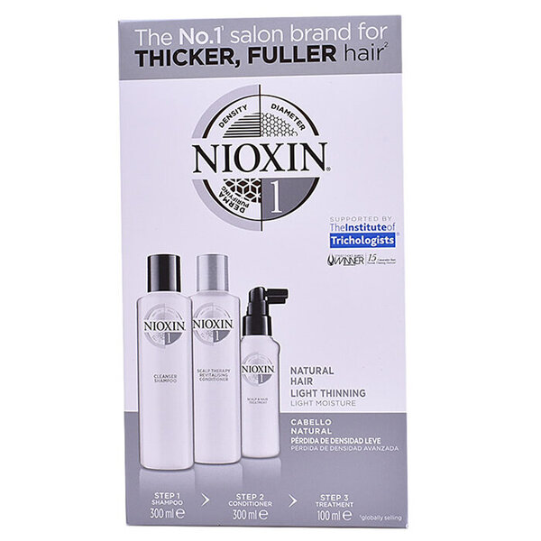 Plaukų struktūros stiprinimo rinkinys Nioxin Hair System 1: šampūnas 300 ml + kondicionierius 300 ml + serumas 100 ml kaina ir informacija | Šampūnai | pigu.lt