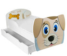 Lova su čiužiniu ir patalynės dėže Šuniukas, 140x80 cm, balta/ruda kaina ir informacija | Vaikiškos lovos | pigu.lt