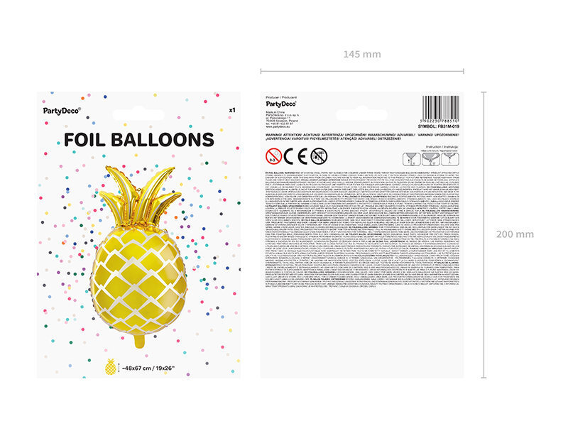PartyDeco Folinis balionas, 38 x 63 cm, auksinis / Ananasas internetu