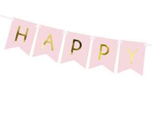 Girlianda Happy Birthday, šviesiai rožinė, 15x175 cm, 1 pak/1 vnt kaina ir informacija | Dekoracijos šventėms | pigu.lt
