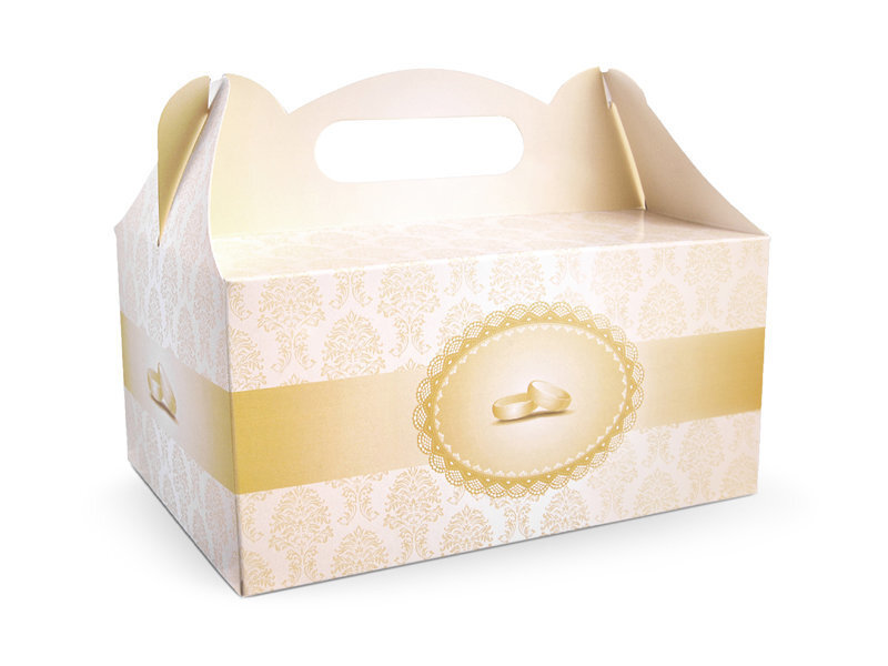 Dekoratyvinė popierinė dėžutė vestuviniam tortui 19x14x9 cm (1 dėž/ 20 pak) (1 pak/ 10 vnt)
