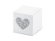 Dekoratyvinės dėžutės skanėstams Heart, baltos su ornamentais dekoruota širdele, 5x5x5 cm, 1 pak/10 vnt