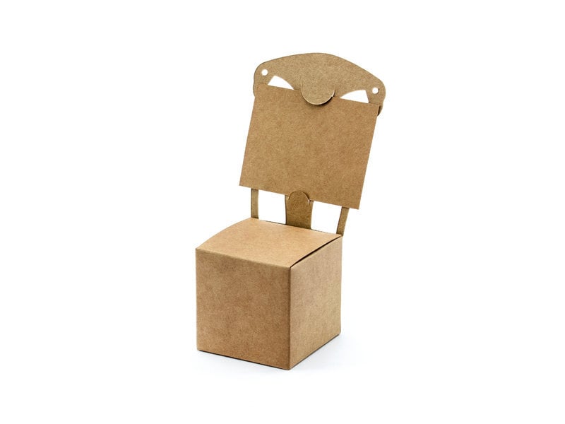 Dekoratyvinės stalo kortelės ir dėžutės skanėstams Chair, rudos, 5x5x13,5 cm, 1 dėž/50 pak (1 pak/10 vnt)