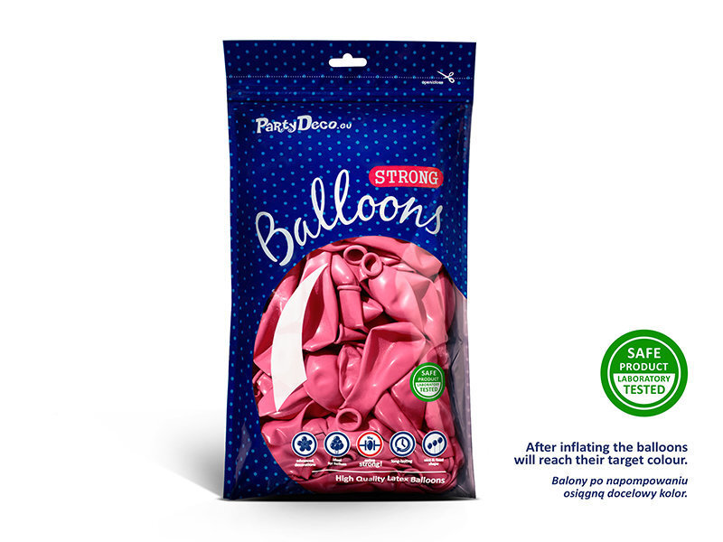 Stiprūs balionai 23 cm Metallic Hot, rožiniai, 100 vnt. kaina
