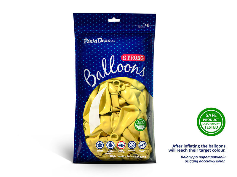 Stiprūs balionai 27 cm Pastel Lemon, geltoni, 10 vnt. kaina