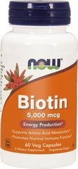 Maisto papildas NOW Biotin 5000 mcg, 60 kapsulių kaina ir informacija | Vitaminai, maisto papildai, preparatai gerai savijautai | pigu.lt