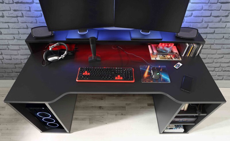 Kompiuterinių žaidimų stalas Forte Tezaur B211B3, juodas internetu