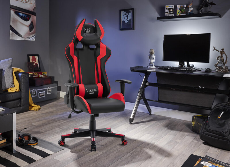 Žaidimų kėdė NORE Viking, juoda/raudona internetu