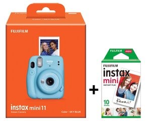 Fujifilm Instax Mini 11 (Sky Blue) + FUJIFILM Instax Mini Film (Glossy) (Color) 10 kaina ir informacija | Momentiniai fotoaparatai | pigu.lt