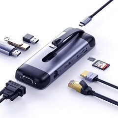 Daugiafunkcinis šakotuvas Ugreen 9w1 HUB USB Type C - HDMI / 3x USB 3.2 Gen 1 / SD micro SD / VGA / RJ45 / USB Type C Power Delivery 100 W 20 V 5 A (70409 CM286) kaina ir informacija | Adapteriai, USB šakotuvai | pigu.lt