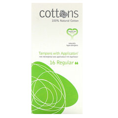 Tamponai Cottons Tampons with Applicator, Regular 16 vnt kaina ir informacija | Tamponai, higieniniai paketai, įklotai | pigu.lt