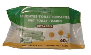 Влажная туалетная бумага с экстрактом алоэ вера и ромашки Wetties, 60 шт. цена и информация | Ватная продукция, влажные салфетки | pigu.lt