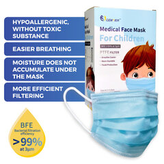 VAIKIŠKOS Medicininės kaukės su NANO PTFE filtru, 50 vnt., BFE / VFE 99.9% kaina ir informacija | Pirmoji pagalba | pigu.lt