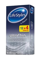 Prezervatyvai LIFESTYLES ULTRA THIN, 12+4 vnt. kaina ir informacija | Prezervatyvai | pigu.lt