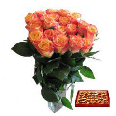 Orandžinės rožės 11 vnt. + saldainiai kaina ir informacija | Gyvos gėlės | pigu.lt