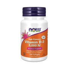 Maisto papildas Now vitaminas D-3 5000 IU, 240 kapsulių kaina ir informacija | Vitaminai, maisto papildai, preparatai gerai savijautai | pigu.lt