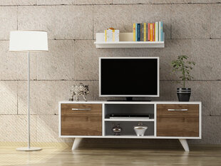 Svetainės baldų komplektas Kalune Design 756(IV), baltas/rudas kaina ir informacija | Sekcijos | pigu.lt