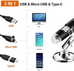 Skaitmeninis mikroskopas 1600x USB+ telefonų jungtys kaina ir informacija | Teleskopai ir mikroskopai | pigu.lt