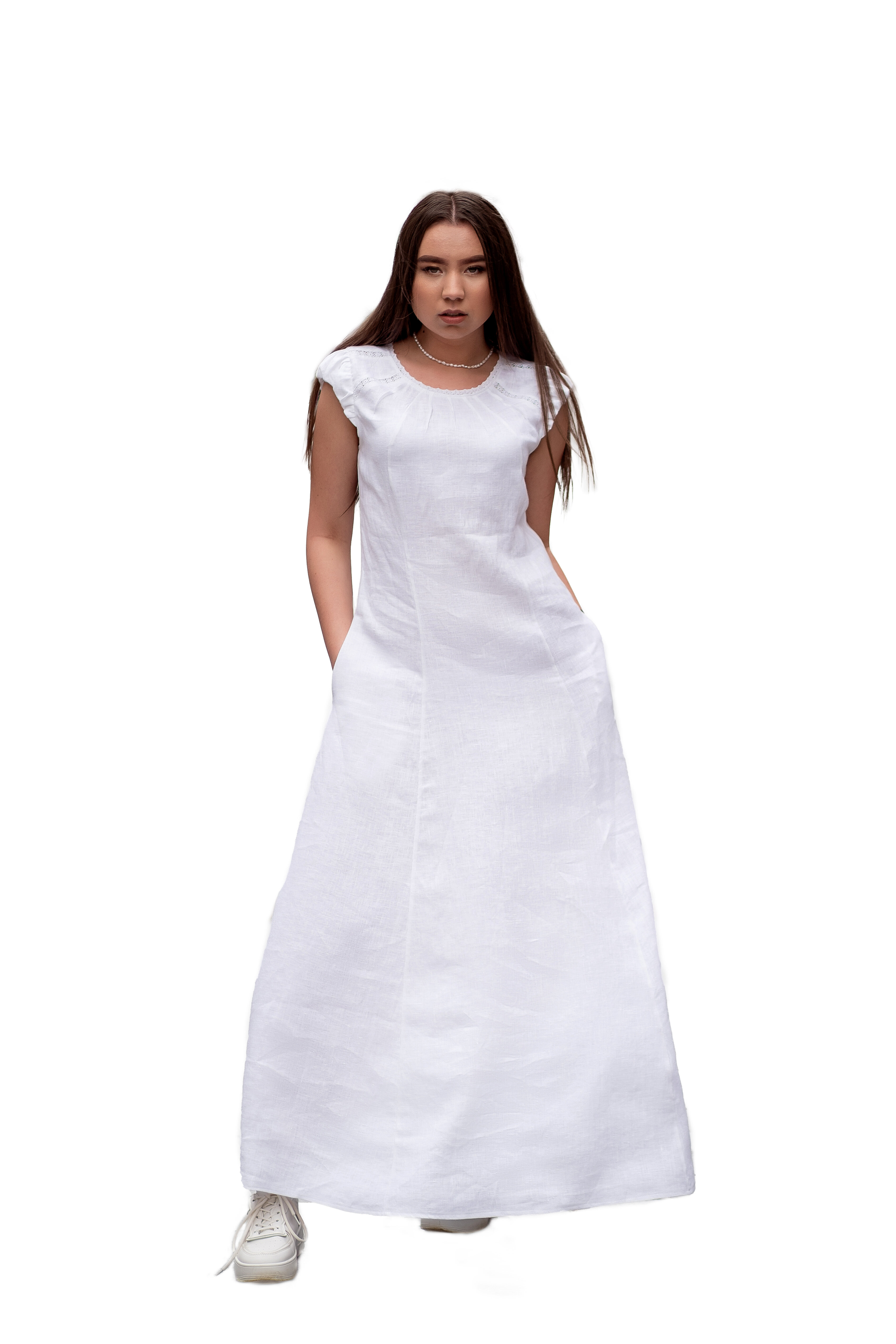 تحسن الخدمات يا  Ilga lininė suknelė Jakas, baltos spalvos kaina | pigu.lt