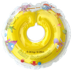 Baby Swimmer plaukimo ratas kūdikiams ant kaklo be barškučio, geltonas., 6-36 kg. kaina ir informacija | Maudynių priemonės | pigu.lt