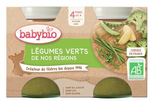 Ekologiška žaliųjų daržovių tyrelė Babybio, nuo 4 mėn., 2x130 g цена и информация | Пюре | pigu.lt