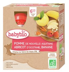 Ekologiška obuolių, abrikosų ir bananų tyrelė Babybio, nuo 6 mėn., 4x90 g цена и информация | Пюре | pigu.lt