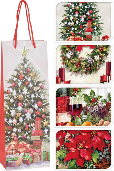 Kalėdinis dovanų maišelis buteliui, 12.8x36x8.4 cm kaina ir informacija | Dovanų pakavimo priemonės | pigu.lt