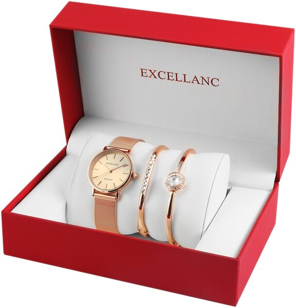 Aukso spalvos dovanų rinkinys moterims Excellanc laikrodis ir dvi apyrankės kaina ir informacija | Papuošalų rinkiniai | pigu.lt