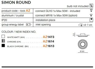 Azzardo įmontuojamas šviestuvas Simon Round White kaina ir informacija | Įmontuojami šviestuvai, LED panelės | pigu.lt