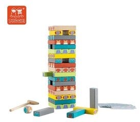 Medinės kaladėlės "Phoohi" "Gyvūnų bokštas, 54 vnt. kaina ir informacija | Žaislai kūdikiams | pigu.lt