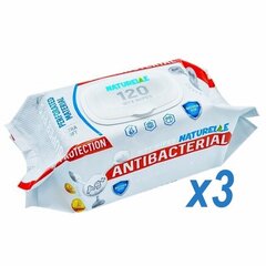 Drėgnos antibakterinės rankų servetėlės NATURELLE SUPER PACK, 3 pakeliai po 120 vnt. kaina ir informacija | Pirmoji pagalba | pigu.lt