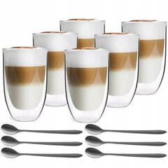 Kavos termo stiklinės 350ml + šaukštai - 6 vnt kaina ir informacija | Taurės, puodeliai, ąsočiai | pigu.lt