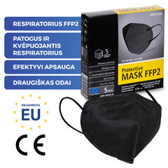 Respiratoriai FFP2 NR, juodi, 5 vnt. kaina ir informacija | Pirmoji pagalba | pigu.lt