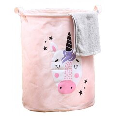 Medvilninis rožinės spalvos žaislų krepšys Unicorn, 35x45 cm цена и информация | Ящики для вещей | pigu.lt