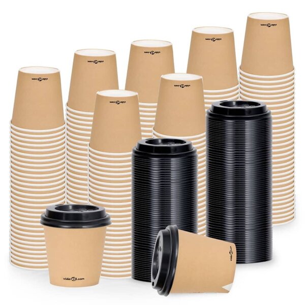 Popieriniai puodeliai su dangteliais, 500vnt., rudi, 120ml kaina ir informacija | Vienkartiniai indai šventėms | pigu.lt