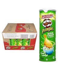 Užkandis Pringles su grietinėle ir svogūnais 19 vnt, 1 dėžė kaina ir informacija | Užkandžiai, traškučiai | pigu.lt