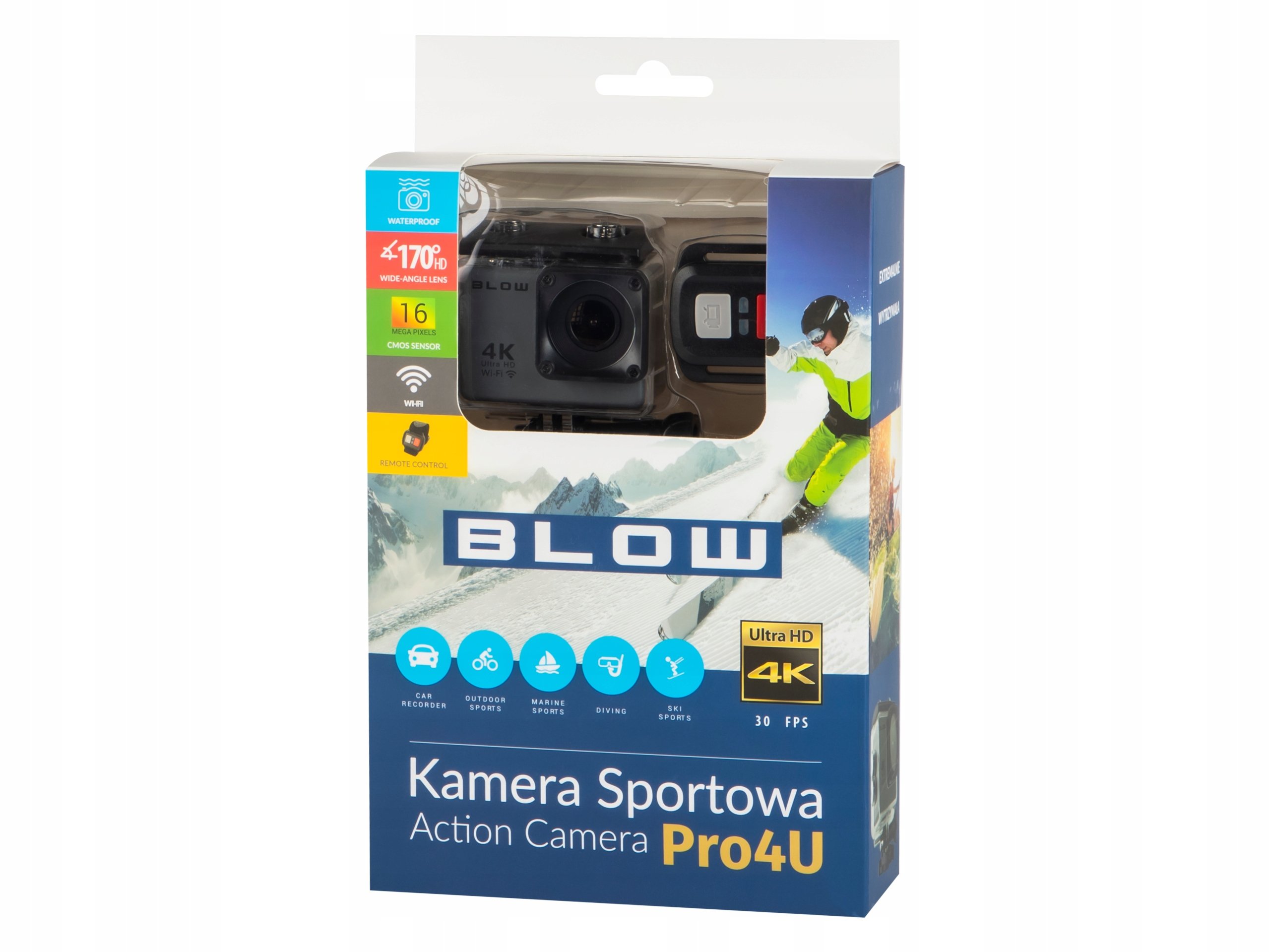 BLOW Go Pro4U 4K wifi sporto kameros priedai Funkcijos mikrofonas belaidis valdymas vandeniui atsparus nepertraukiamas fotografavimas