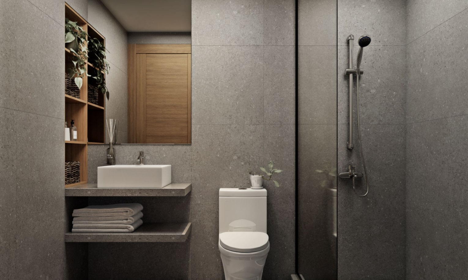 modernus vonios interjeras su duso sistema