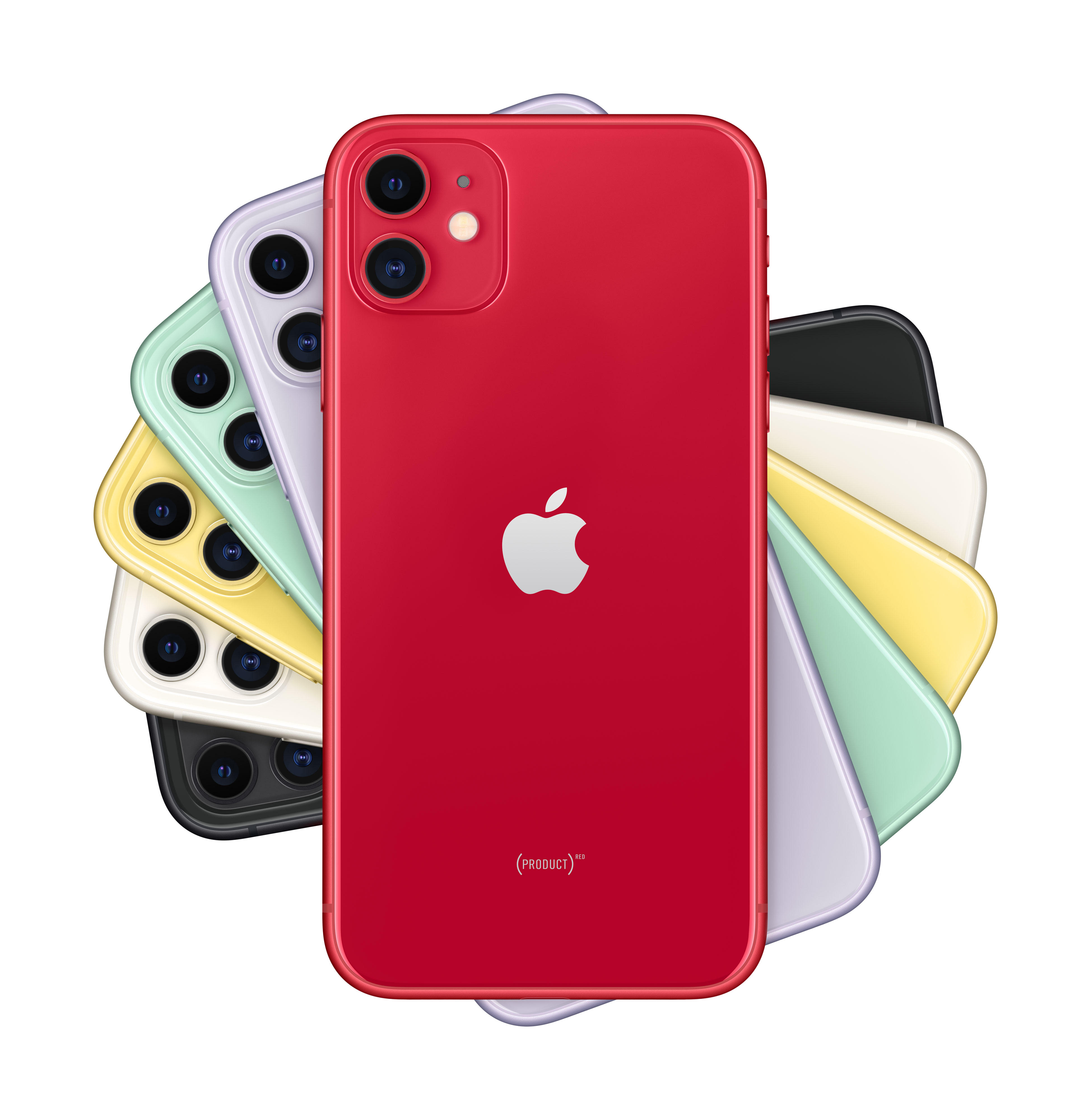 iphone 11 большой выбор цветов корпуса: фиолетовый, черный, зеленый, белый, желтый и красный