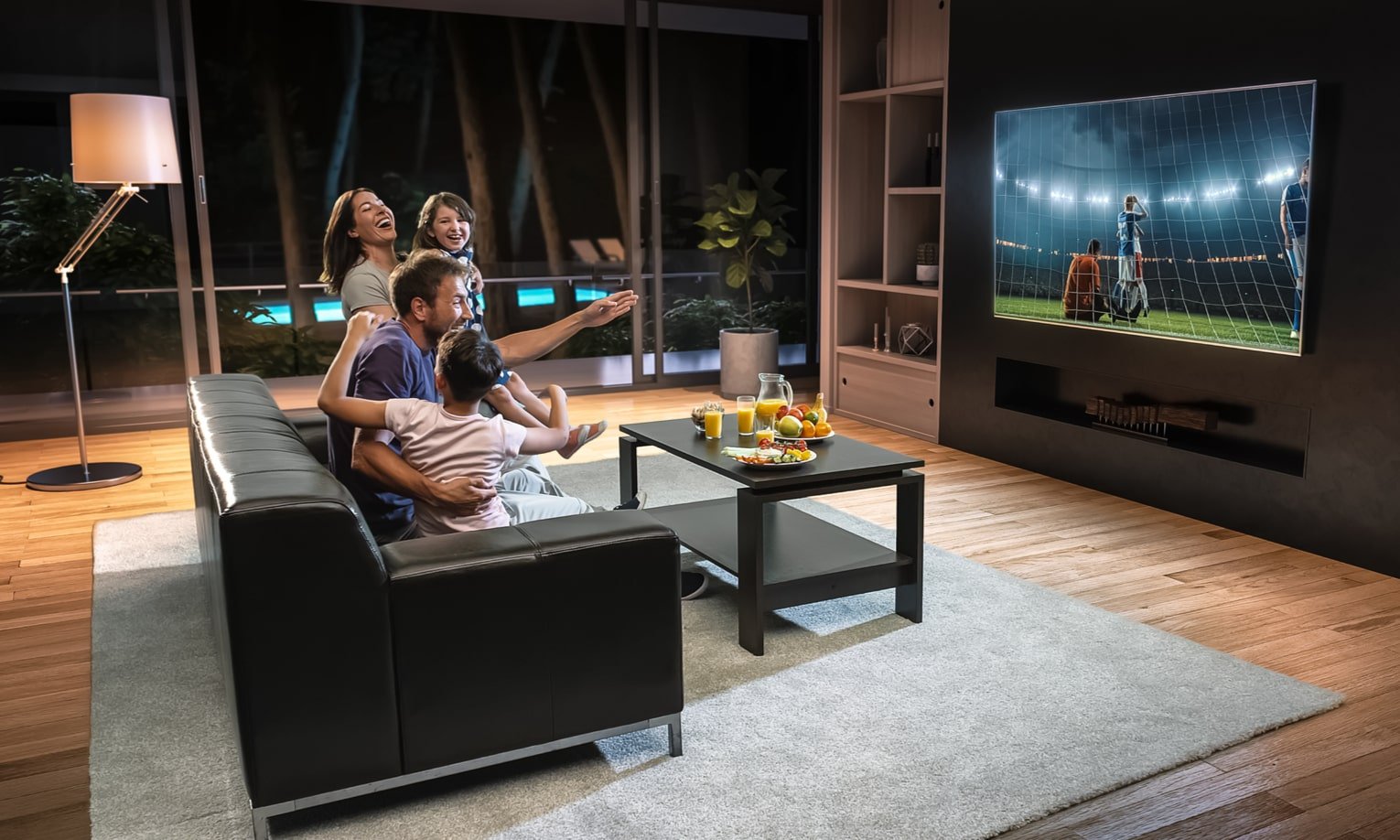 просмотр футбольной игры по телевизору всей семьей