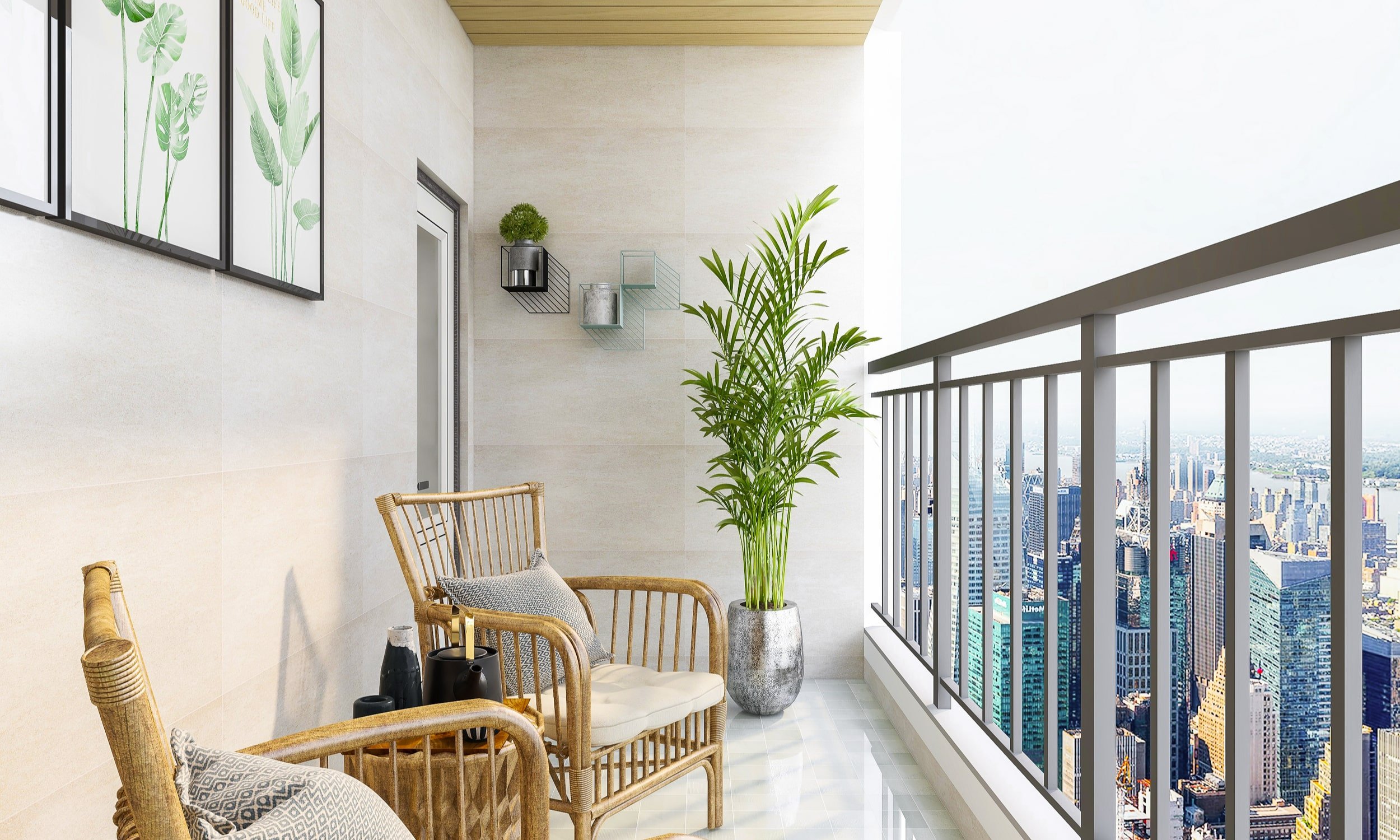 neliela balkona minimalistisks interjers