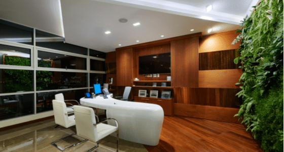kaasaegne ja avar kabinet - puitmööbli ja laevalgustusega kontor