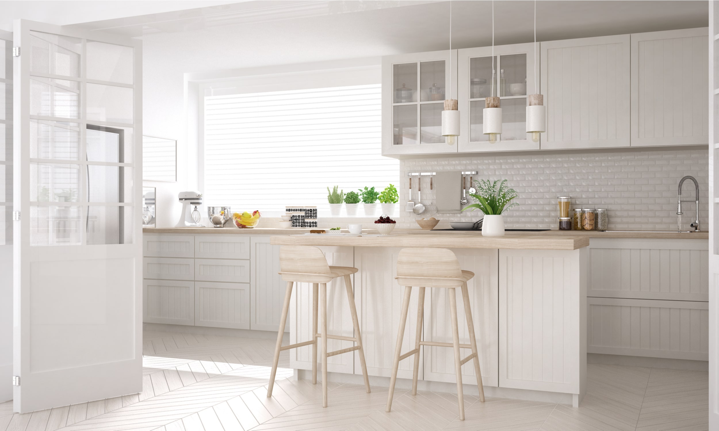 baltos virtuves dizainas namuose