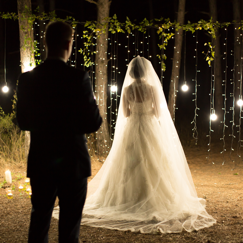 lempuciu girliandos gamtoje vestuviu dekoracijos